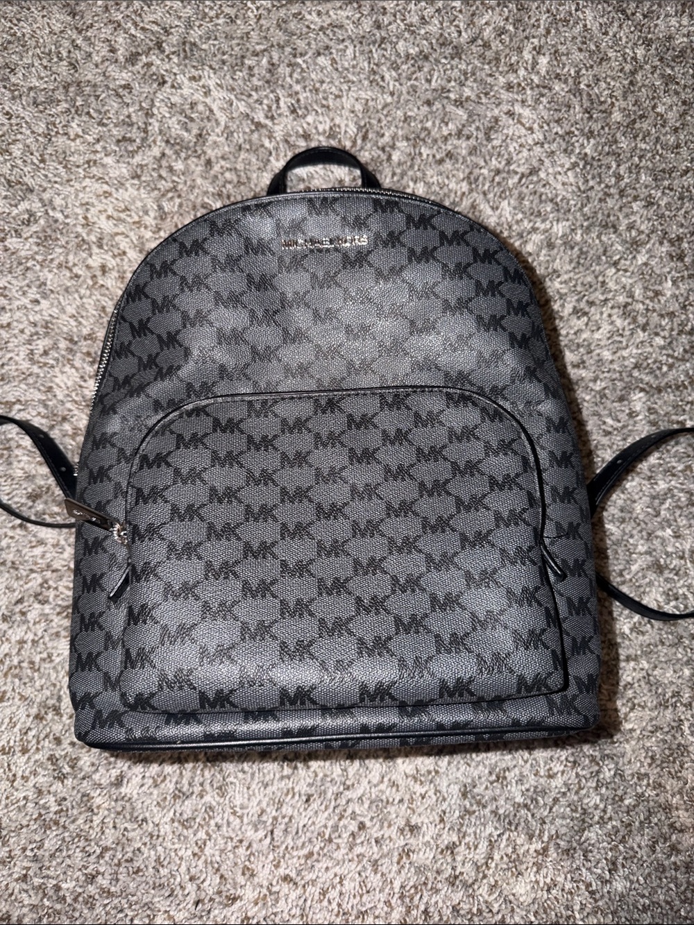 Michael Kors Gray and Black MK Monogram Connie Backpack